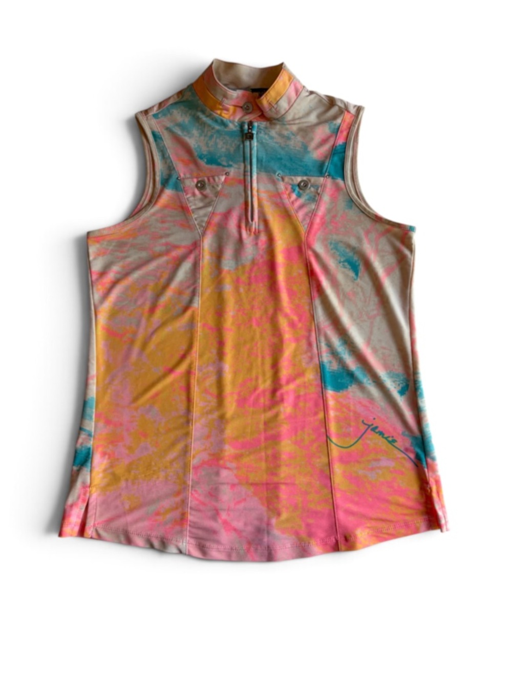 Jamie Sadock Golf Sleeveless Top Size Small 1/4 Zip Neon Pink Blue Orange White